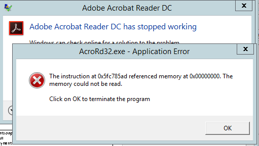 Adobe Acrobat Reader Has Stopped Working